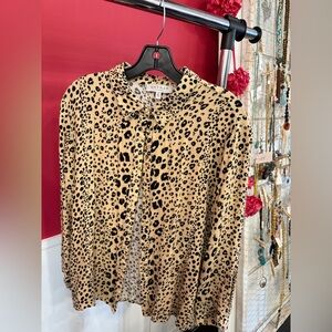 Animal Print Button-Up Blouse